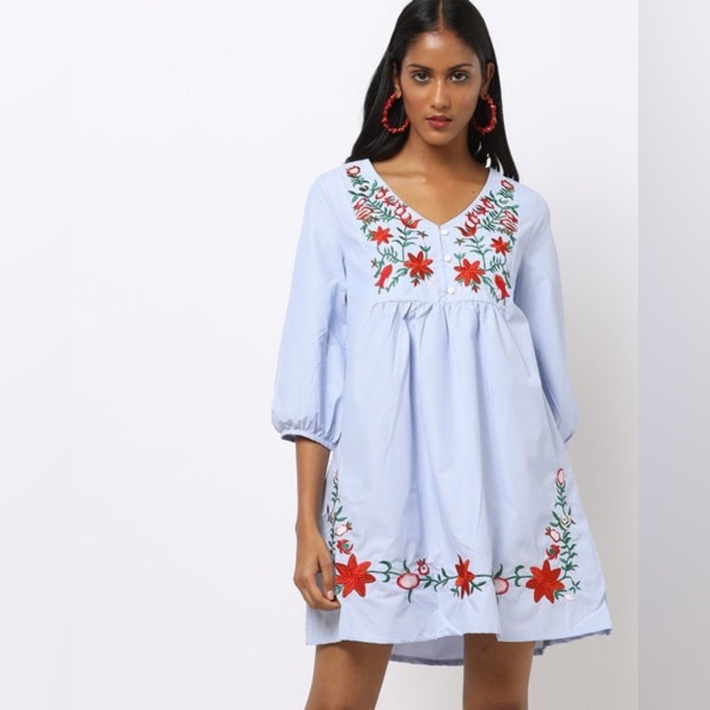 Embroidered Blue Dress